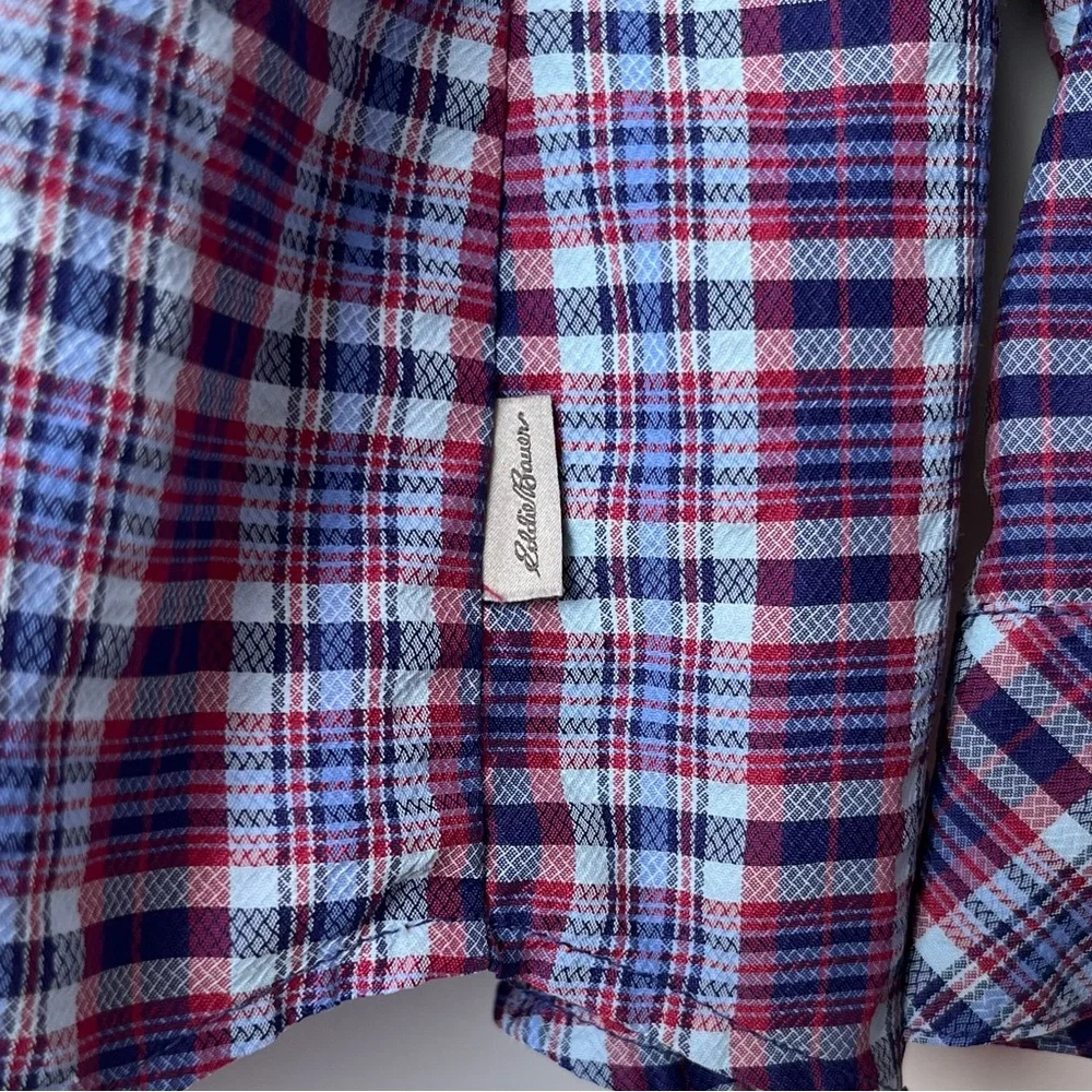 Eddie Bauer Shirt Women’s 3X Purple Pink Plaid Adventurer Roll-Tab Sleeve READ